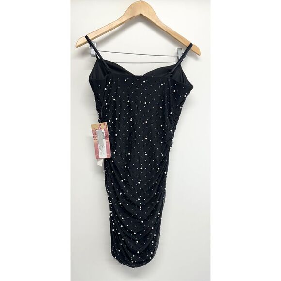 Emerald‎ Sundae Mini Black Dress Size Large Pearl Embellished Mesh Strappy NEW - Picture 3 of 8